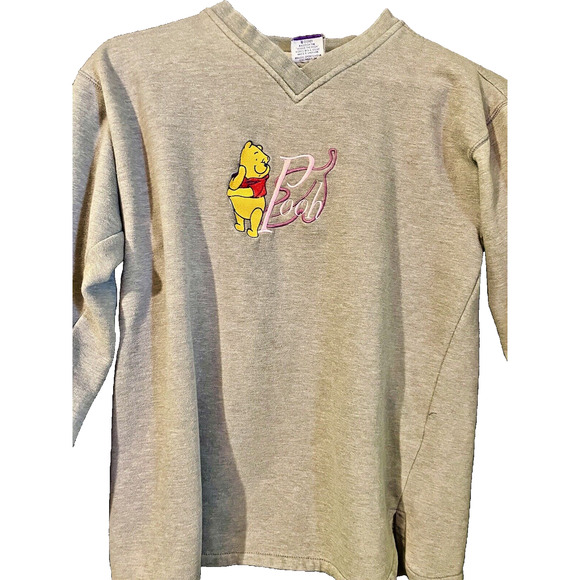 Disney Winnie the Pooh Pullover Sweatshirt Grey Graphic Print - Vintage - Picture 2 of 3